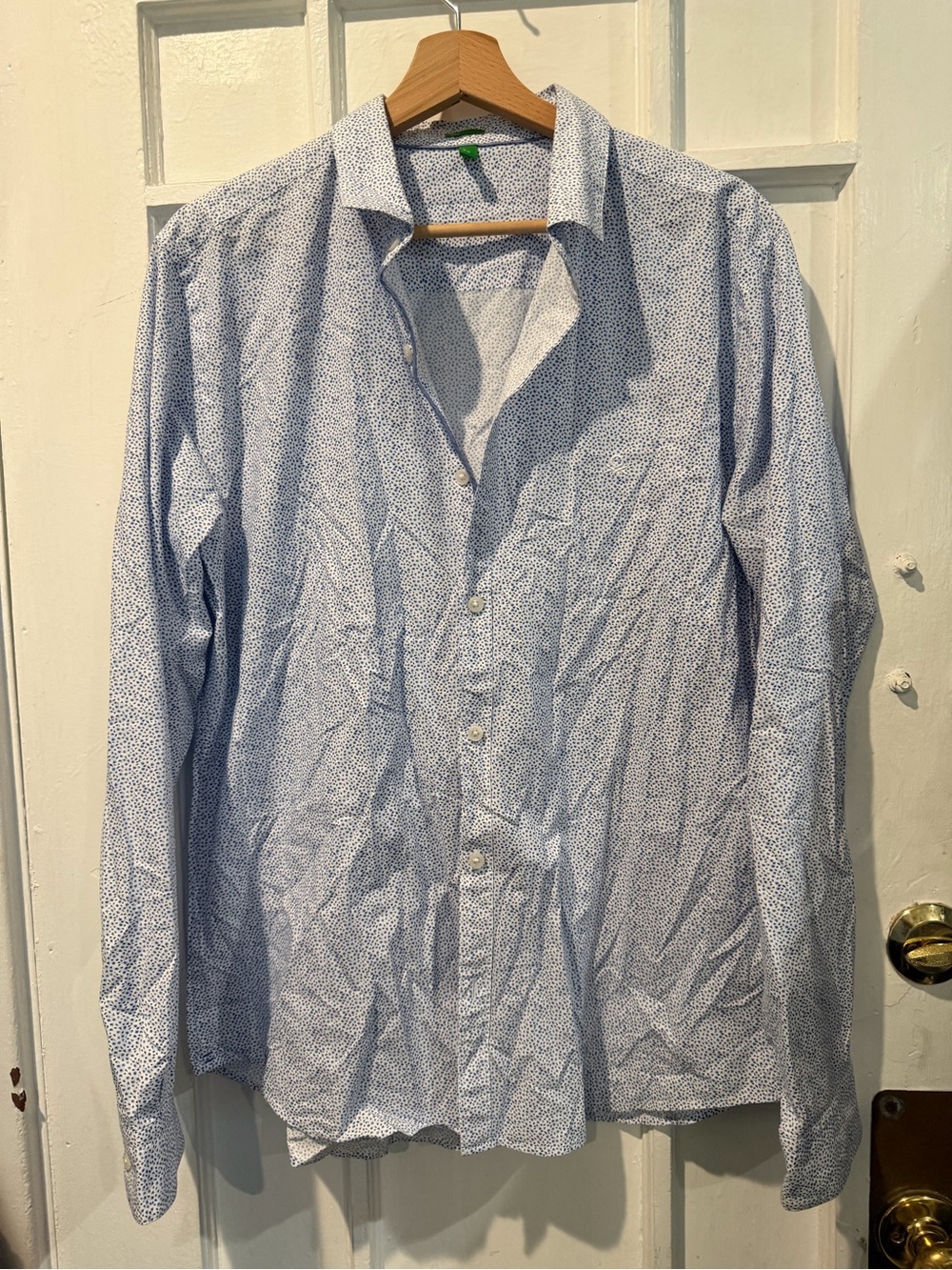 United Colors Of Benetton Light Blue Micro-Pattern Button-Down Shirt